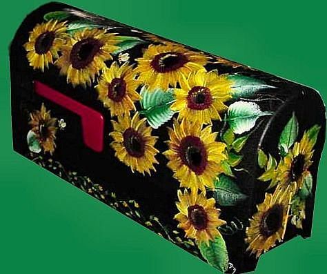 Sunflower Mailbox Mailbox On House, Sunflower Projects, Creative Mailbox, Sunflower Themed Kitchen, Painted Mailbox, Painted Mailboxes, Sunflower House, Sunflower Home Decor, Colorful Sunflower