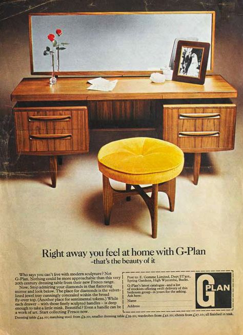 Buy this G-plan furniture book online at http://www.tram29.com/ Plan Furniture, G Plan Furniture, Furniture Styling, 1970s Home, Antique Restoration, G Plan, Furniture Designer, Mid Century Design, Space Design