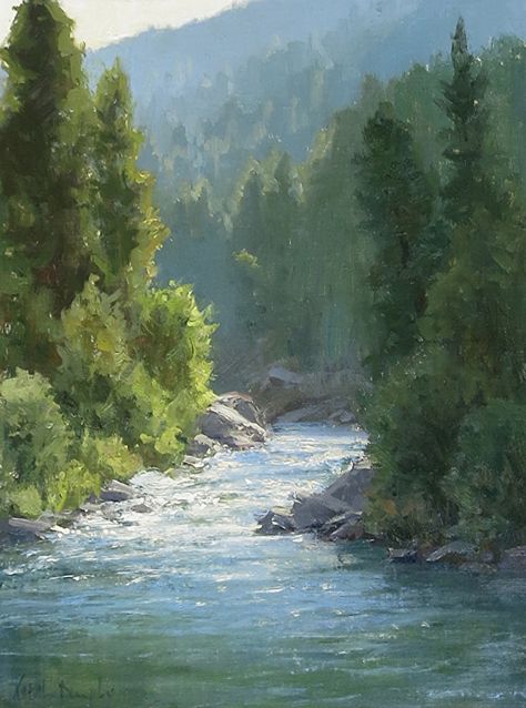 River Painting, Water Art, Water Painting, Painting Art Projects, Oil Painting Landscape, Watercolor Landscape, Art Oil, Beautiful Paintings, Beautiful Landscapes