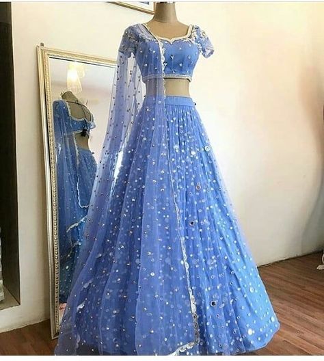 Blue Colour Lehenga, Blue Half Saree, Pretty Suits, Dress Wishlist, Indian Bridesmaid Dresses, Desi Dress, Simple Lehenga, Lehenga Designs Simple, Sari Dress