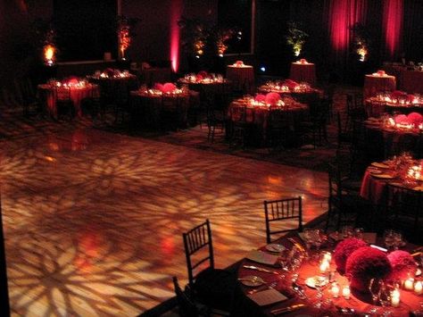 Red And Brown Wedding, Brown Wedding Colors, Gold Dance Floor, Reception Place Settings, Light Up Dance Floor, Uplighting Wedding, Gold Wedding Centerpieces, Red Lighting, Dance Floor Lighting