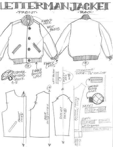 Kind of a long post here, so just skip ahead of you wanna see the final thing. I love varsity jackets - here's my version. You can see the i... Pola Jaket, Mens Jacket Pattern, Pola Lengan, Sewing Templates, Costura Fashion, Diy Jacket, Jacket Pattern Sewing, Diy Sewing Clothes, Stylish Jackets