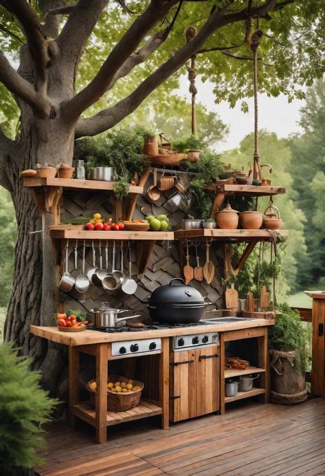 39 Stunning Outdoor Kitchen Ideas: With Style and Functionality Indian Outdoor Kitchen, Small Outdoor Cooking Area, Outdoor Garden Kitchen, Boho Outdoor Kitchen, Diy Patio Kitchen, Small Outside Kitchen Ideas, Outdoor Kitchen Diy On A Budget, Outdoor Canning Kitchen, Garden Kitchen Outdoor