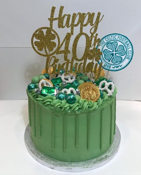 Celtic Birthday Cake, Celtics Birthday Cake, Green And White Cake, Celtic Fc, Drip Cake, Drip Cakes, White Cake, Bday Ideas, By Grace