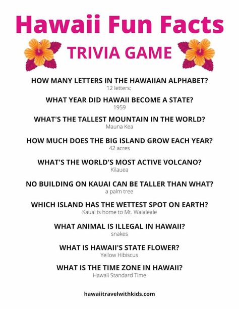 Hawaiian Games For Kids, Hawaii Unit Study For Kids, Hawaii Day At School, Hawaii Activities For Kids, Hawaiian Activities For Kids, Hawaiian Animals, Hawaiian Games, Hawaii Games, Facts About Hawaii