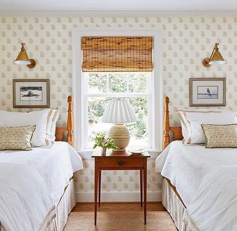 Guest Bedroom Ideas Twin Beds, Sconces Above Bed, Over Bed Lighting, Bed Sconces, Lights Above Bed, Heather Chadduck, Guest Bedroom Ideas, Neutral Bedrooms, Paisley Wallpaper