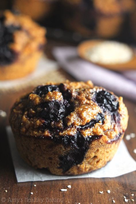 Blueberry Buttermilk Bran Muffins | Amy's Healthy Baking Buttermilk Bran Muffins, Apple Bran Muffins, Blueberry Bran Muffins, Banana Blueberry Oatmeal Muffins, Paleo Muffin Recipes, Banana Bran Muffins, Oat Bran Muffins, Buttermilk Muffins, White Chocolate Muffins