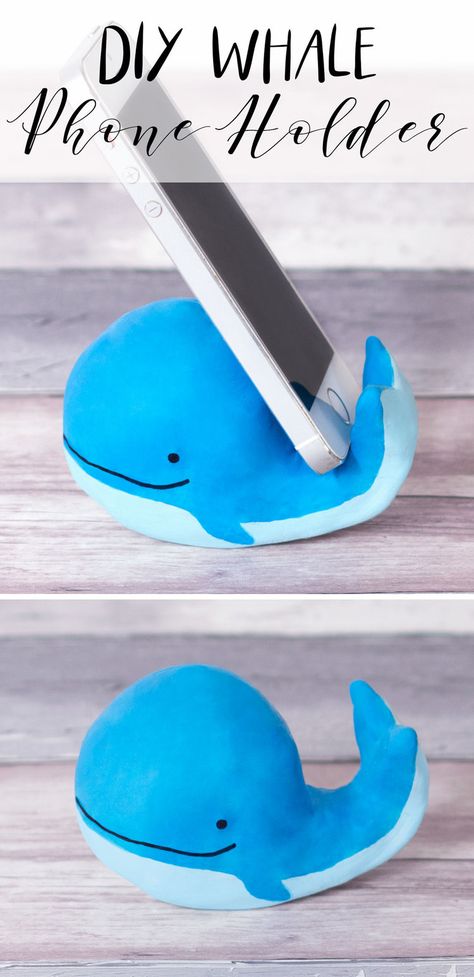 DIY phone holder craft idea, air dry clay whale craft, fun crafty ideas - easy to make, instructions from doodleandstitch Whale Craft, Whale Crafts, Clay Crafts For Kids, Crafts For Teens To Make, Air Dry Clay Projects, Tanah Liat, Clay Crafts Air Dry, Seni Origami, Clay Art Projects