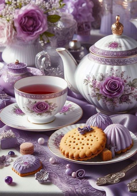 Purple Tea Set, Tea And Crumpets, Tea Crafts, Happy Birthday Greetings Friends, Tea Cocktails, Fruits Images, Tea Party Decorations, Beautiful Tea, Tea Break