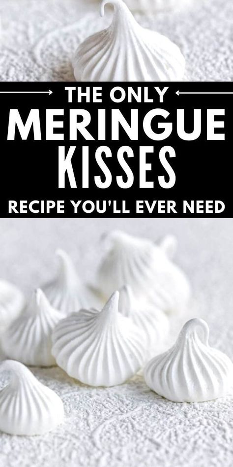 Meringue cookies (a.k.a meringue kisses) are easy to make and perfect for snacking, gifting, decorating cakes or making Eton mess! Follow my foolproof meringue recipe to make perfect meringue cookies. Merangue Recipe Cookie, Swiss Meringue Cookies Recipe, Meringue Bites Recipe, Perfect Meringue Cookies, Flavored Meringue Recipe, Christmas Meringue Kisses, Merguine Pops Recipe, Mini Meringues Kisses, Basaar Idees Sweets