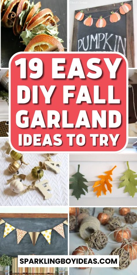 Homemade Fall Garland Ideas, Diy Thanksgiving Garland Ideas, Autumn Bunting Diy, Fall Paper Garland Diy, Fall Garlands Ideas, How To Make Fall Garland, Autumn Garland Ideas, Easy Diy Fall Garland, Fall Diy Garland Decor