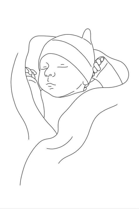 Baby Line Drawing, Kid Portrait, Motherhood Art, Art Mothers Day, Line Portrait, Minimal Art Print, Baby Cartoon Drawing, Pregnancy Art, Baby Art Projects