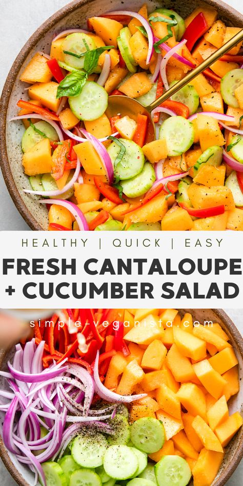 Cantaloupe Cucumber Salad, Cantaloupe Recipes, Cucumber Recipes Salad, Cucumber Recipes, Vegan Salad, Summer Salad, Cucumber Salad, Healthy Salad Recipes, Summer Salads