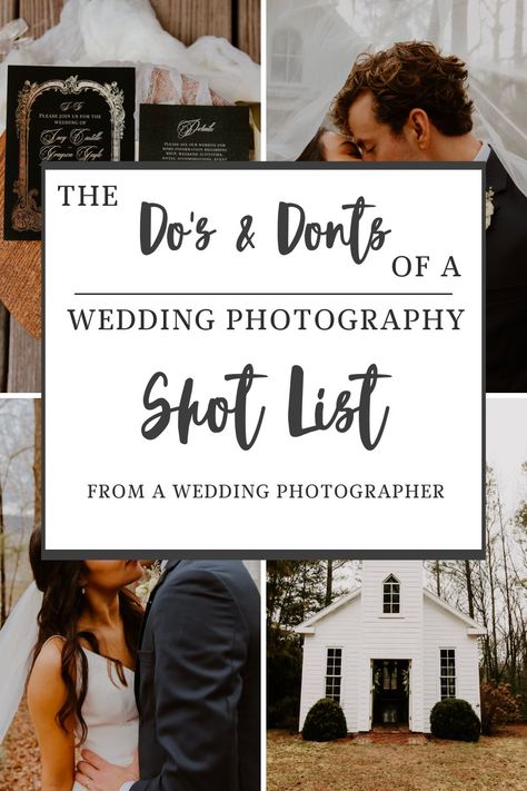 Read this article to figure out what a real shot list is supposed to be! Out with the old over saturdated shot list and in with the intentional thorough shot lists! Must Take Wedding Photos, Wedding Videographer Must Have Shots, Photography List Wedding, Wedding Photo Wish List, Photographer List For Wedding, Taking Wedding Pictures Tips, Wedding Photo Pose List, Must Have Reception Photos, List Of Photos For Wedding Photographer