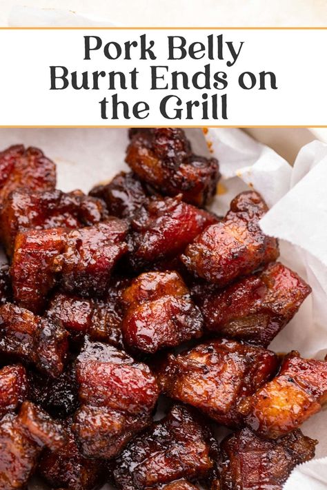 Bacon Ends And Pieces Recipes, Pork Belly Appetizer Recipes, Pork Belly Recipe Oven, Pork Pieces, Pork Burnt Ends, Burnt Ends Recipe, Smoked Pork Belly, Grilled Corn Recipes, Pork Bites