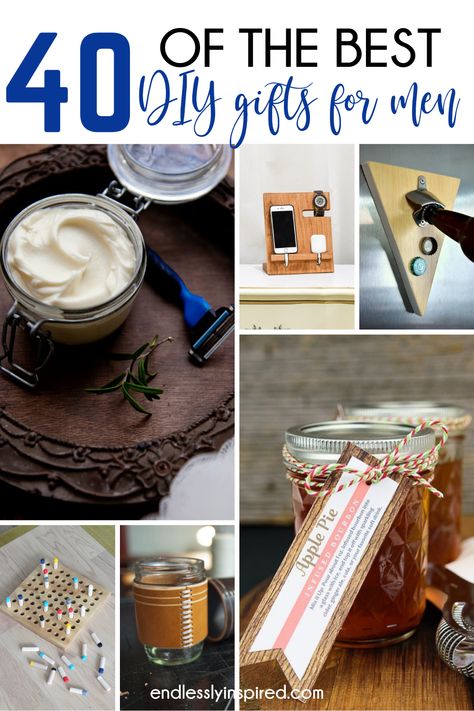 These ideas for DIY gifts for men are all so cute! They would be perfect easy Father’s Day gifts or handmade gifts for your boyfriend! Men Day Gifts, Mens Diy Gift Ideas, Manly Diy Gifts, What To Make Dad For Christmas, Diy Male Gifts Ideas, Homemade Gifts For Men Christmas, Best Homemade Gifts For Men, Homemade Dad Christmas Gifts, Handmade Gifts For Fathers Day