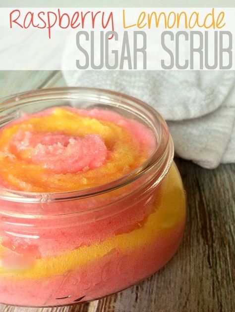 This easy DIY Raspberry Lemonade Sugar Scrub will leave your skin feeling soft and smelling great. This sugar scrub makes a perfect diy beauty gift Diy Lip Scrubs, Scrubs Diy, Diy Beauty Gifts, Diy Sugar Scrub Recipe, Salt Scrubs, Lip Scrub Recipe, Homemade Makeup, Lip Scrub Diy, Homemade Scrub