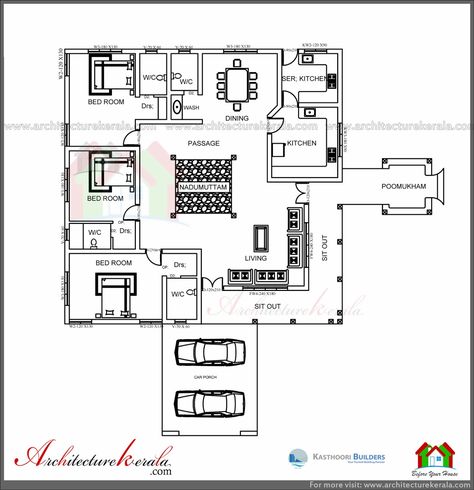 TRADITIONAL HOUSE PLAN WITH NADUMUTTAM AND POOMUKHAM - ARCHITECTURE KERALA Kerala Architecture Traditional, Kerala Style House Plan, Modern Traditional House Plans, Traditional Home Plans, Kerala House Plan, Kerala Traditional House, Kerala House, Indian House Plans, Traditional Japanese House