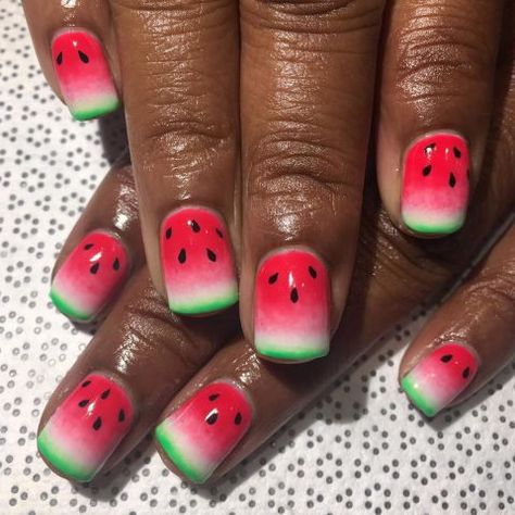 Watermelon Nails Design, Long Nails Art, Watermelon Nail Designs, Sponge Nail Art, Watermelon Nail, Watermelon Nail Art, Nail Stiletto, Nail Art Ideas For Summer, Fruit Nail Designs