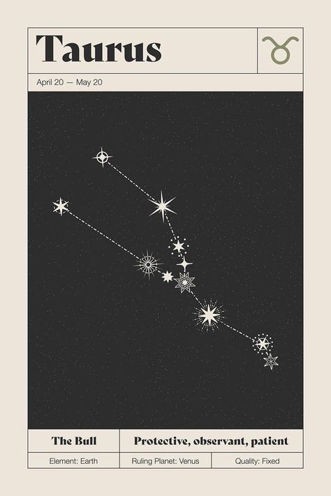 Fleur Folk – Taurus Star Constellation Art Print Constellations Aesthetic, Taurus Stars, Taurus Star Constellation, Taurus Poster, Past Life Astrology, Taurus Tarot, Star Notebook, Taurus Aesthetic, Constellation Taurus