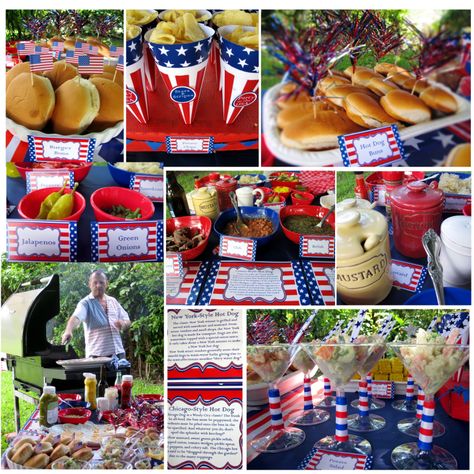 patriotic USA BBQ plus Carnival Americana – a stars and stripes party – The Party Event Party In The Usa Outfit, Usa Outfit Ideas, Hot Dog Station, Hot Dog Bar Party, American Themed Party, Dog Station, Cornhole Tournament, Fourth Of July Cakes, Hot Dog Bar