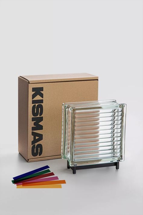 Kismas Glass Block Lamp | Urban Outfitters Steel Lighting, Glass Block, Night Table, Event Lighting, Glass Blocks, Table Bar, Color Effect, Bright Light, Window Sill