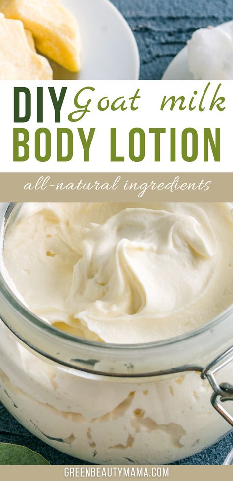 DIY Body Lotion - Homemade Goat Milk Lotion  Recipe for Dry Skin How To Make Goats Milk Lotion, Making Goat Milk Lotion, Organic Body Lotion Recipe, Goat Lotion Recipe Homemade, Goats Milk Chapstick Recipe, Things To Make With Goats Milk, Goat Milk Butter How To Make, How To Make Goat Milk Soap Base, Homemade Goat Milk Lotion