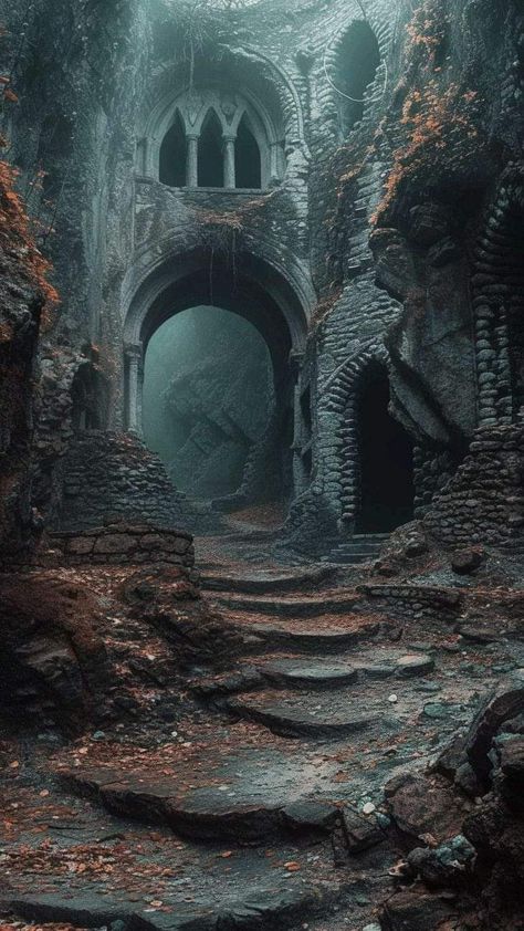 Dark World Aesthetic, Middle Earth Wallpaper, Ruins Aesthetic, Dark Fantasy World, Earth Wallpaper, Dark Castle, Creepy Houses, Beautiful Ruins, Castle Aesthetic