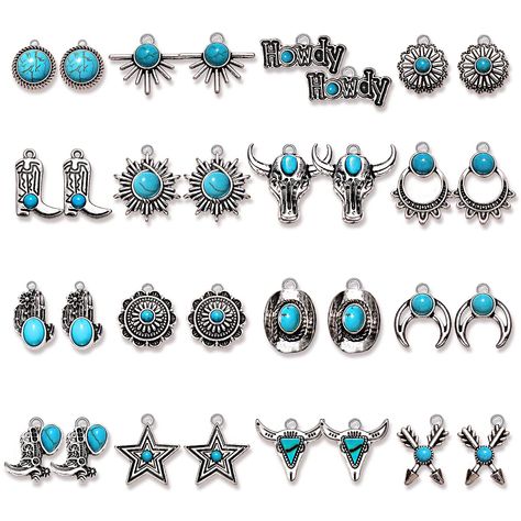 PRICES MAY VARY. ღ Western Charms Bulk: You will receive 32pcs vintage Western pendant charms in 16 different styles, including cactus charms, heart charm, lightning pendants, rhombus charms, flower charms, cowboy boot pendants, cow head charms and so on. Sufficient quantity and special design are enough to meet your various jewelry DIY needs ღ Premium Quality & Size: Our Western Jewelry Making Charms made of premium quality synthetic turquoise and alloy, each pendant is made with carefully and Western Pendant, Cactus Heart, Turquoise Jewelry Western, Lightning Pendant, Silver Smithing, Vintage Cactus, Making Charms, Turquoise Charm, Western Accessories