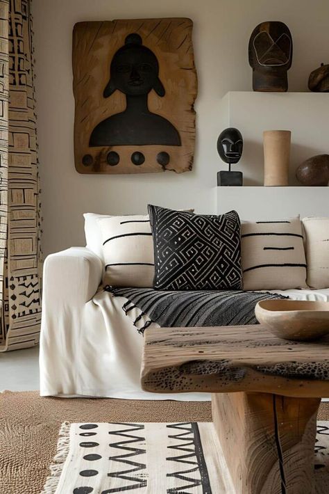 African Chic Interior Design, African American Living Room Ideas, Afro Scandinavian Interior, Ghana Interior Design, South Africa Interior Design, Living Room African Style, African Style Living Room, Afrobohemian Home Decor, Modern African Decor Living Rooms