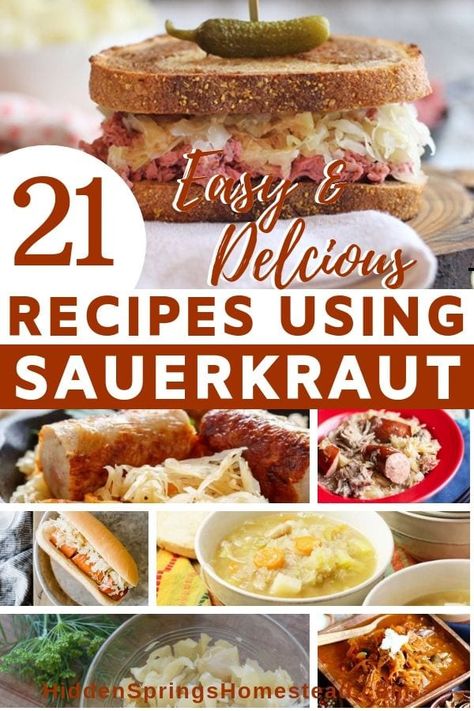 If you love sauerkraut, you'll love this!  21 Easy and Best Recipes Using Sauerkraut.  Dishes with port and sausage, vegan meals, salads, soups and even appetizer recipes using sauerkraut.  Not to even mention all the nutrition in each one. Things To Do With Sauerkraut, Recipes Using Sourkrout, Recipes That Use Sauerkraut, Uses For Sauerkraut, Recipe With Sauerkraut, Things To Eat With Sauerkraut, Sauerkraut Dinner, Recipes With Sourkraut, Meals With Sourkrout