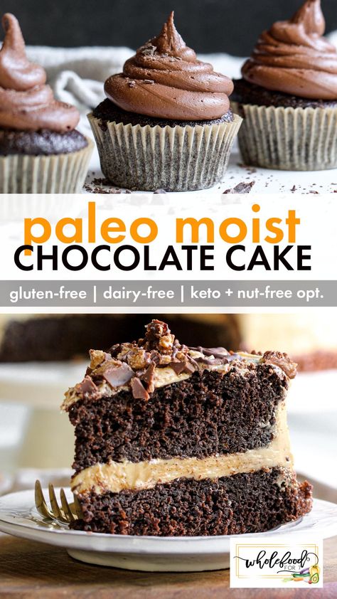 Paleo Chocolate Cake Paleo Icing For Cake, Aip Chocolate Cake, Best Paleo Desserts, Clean Eating Cake, Sf Desserts, Paleo Cake Recipes, Paleo Frosting, Paleo Baking Recipes, Sugar Free Chocolate Cake