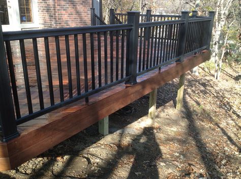 Natural Wood Deck, Painted Decks, Ipe Deck, Black Railing, Deck Railing Design, Deck Makeover, Cedar Deck, Deck Colors, Railings Outdoor