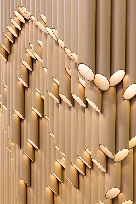 WOKA on Behance Cardboard Light, Karton Design, Blitz Design, Cardboard Rolls, Mural 3d, Tube Light, Cardboard Tubes, Design Del Prodotto, Luminaire Design