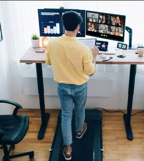 Walking Desk Treadmills, Walking Pad Office, Standing Desk With Walking Pad, Walking Pad Desk Setup, Treadmill In Bedroom Ideas, Walking Pad Desk, Standing Desk Treadmill, Walking Desk, Active Office