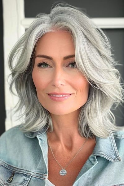 Grey Hair Transformation, Silver Blonde, Shag Hairstyles, Layered Bob, Chic Hairstyles, Modern Hairstyles, Women Over 50, Hairstyles For Women, Older Women Hairstyles