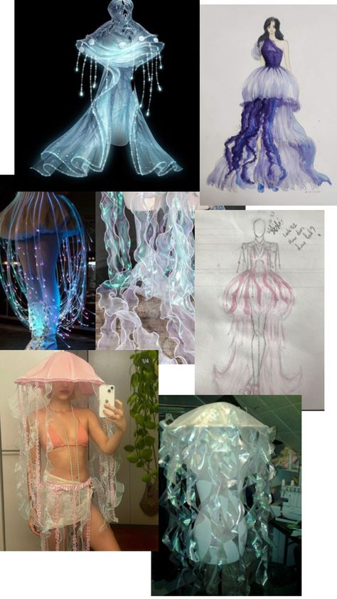 Jellyfish From Shark Tale Costume, Jelly Fish Inspired Outfit, Fish Fashion Design, Jellyfish Dress Aesthetic, Jellyfish Costumes, Jelly Fish Costume Diy Adult, Beta Fish Costume, Deep Sea Creature Costume, Sea Anemone Costume