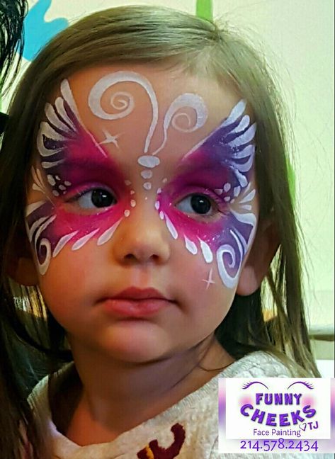 Butterfly Face Painting fun by Funny Cheeks Dallas for Wee Volunteer Face Painting Ideas For Kids Butterfly, Children’s Face Paint Ideas, Childrens Face Paint Ideas, Beginner Face Painting Ideas, Simple Butterfly Face Paint, Animal Face Painting Ideas, Facepainting Ideas Easy For Kids, Kid Face Paint, Butterfly Face Paint Easy