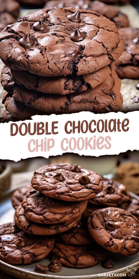 Aldi Chocolate Chip Cookie Recipe, Double Chocolate Chocolate Chip Cookies, Healthy Double Chocolate Cookies, Double Chocolate Crinkle Cookies, Chewy Double Chocolate Cookies, Best Chocolate Chocolate Chip Cookies, Chocolate Cookie Recipes Cocoa, Things To Bake With Chocolate Chips, Easy Double Chocolate Chip Cookies