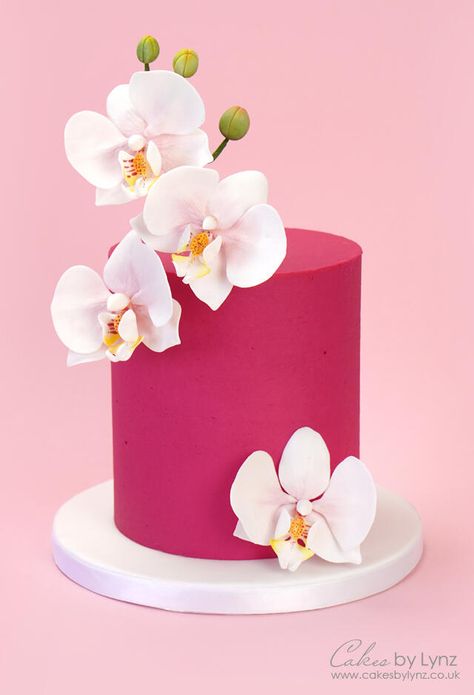 Orchid Cake Design, Birthday Cake With Orchids, Orchid Cake Birthday, Cake With Gumpaste Flowers, Orchid Cake, Pink Cakes, Sugar Flowers Tutorial, Fondant Flower Tutorial, Fondant Flower Cake