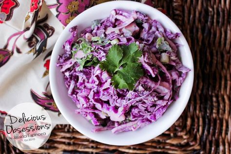 Creamy Cilantro Lime Slaw :: Gluten-Free, Grain-Free, Dairy-Free Bacon Slaw, Fish Tacos With Cabbage, Healthy Fish Tacos, Cabbage Side Dish, Spicy Fish Tacos, Lime Slaw, Honey Chipotle Chicken, Cilantro Lime Slaw, Vegan Coleslaw