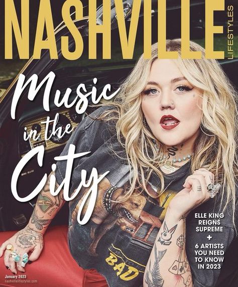 Elle King on Instagram: "When I brought this magazine home and showed my family, lucky kissed the cover and said “Mama” 😍 I’m so happy to call Nashville our home. Thank you @nashvillelifestyles for putting me on the cover and letting me talk about my next chapter in music ! 🤘🤠💕 Tshirt: @redvintageco Wife beater: @blackshagvintage Pants: @americanapparel Jewelry: @establishediewelry @for_future_reference @margosiegelpr @mudlowery Spanx: @spanx @squeem Glam: @chrisbearmakeup Style: @tiffanygif Elle King Style, Elle King, City Magazine, Celebrities Fashion, Lifestyle Aesthetic, Most Beautiful People, January 2023, Magazine Subscription, Super Star