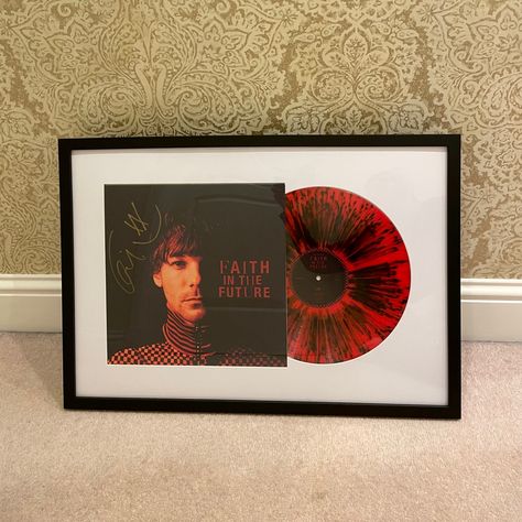 louis tomlinson fitf core vinyl framed red splatter hmv record black frame signed faith in the future aesthetic room decor frame for vinyls and records Framed Vinyl Records, Faith In The Future Aesthetic, The Future Aesthetic, Framed Vinyl, Vinyl Record Frame, Future Aesthetic, Vinyl Record Display, Framed Records, Lp Storage