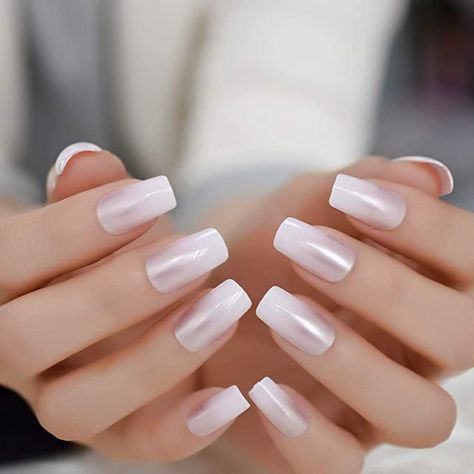 Square Ombre, Nails Shimmer, Ombre French Nails, Nail Shimmer, Pearl Nails, White Nail Designs, White Nail, Gradient Nails, Pink Nail