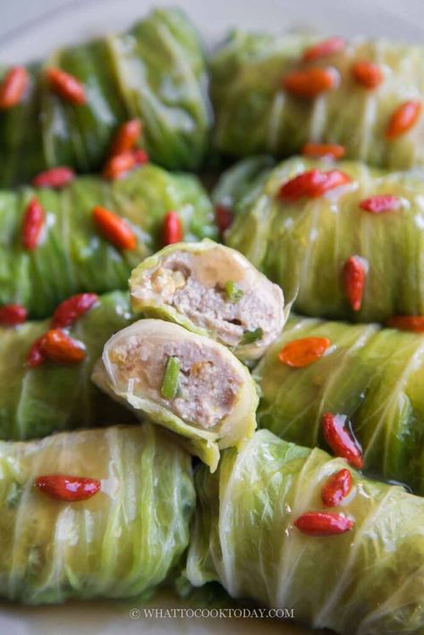 Pork Cabbage, Chinese Appetizers, Cabbage Wraps, Pork Wraps, Crab Rolls, Steamed Cabbage, Stuffed Cabbage Rolls, Chinese Pork, Pork And Cabbage