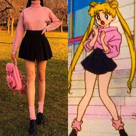 Usagi Tsukino alias Sailor Moon from Sailor Moon inspired outfit. Should I post more anime character inspired looks?🌙 . . Jumper:… Sailor Moon Outfit, Sailor Moon Fashion, Sailor Moon Cosplay, Character Inspired Outfits, Anime Inspired Outfits, K Fashion, Casual Cosplay, Grunge Look, Inspired Outfits