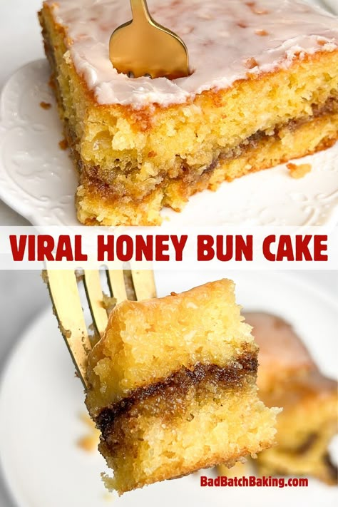 viral honeybun cake Honeybun Cake Recipe, Honey Bun Cake Recipe, Bun Cake Recipe, Lemon Cobbler, Honeybun Cake, Easy Churros Recipe, Easy Churros, Cheese Pound Cake Recipe, Cream Cheese Pound Cake Recipe