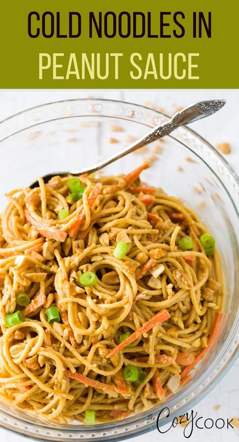 Cold Peanut Noodles, Meatless Lunch, Asian Pasta, Peanut Sauce Noodles, Easy Peanut Sauce, Noodle Salad Cold, Cozy Cook, Asian Noodle Recipes, Sesame Noodles