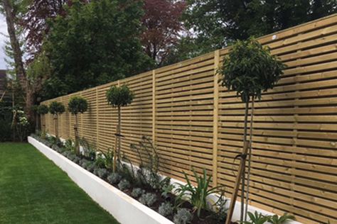 Garden fences,Fencing panels, timber decking, log cabins, summerhouses Fence Garden Boxes, Sloping Garden, Fencing Panels, Garden Fence Panels, Gardens Ideas, Fence Garden, Patio Deck Designs, Back Garden Design, Sloped Garden