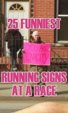 Many of us have suffered stitches in a race, not from running but from a funny sign held by a bystander. This here is a collection of the most hilarious running messages spotted at a race. Running Race Signs, Marathon Signs, Running Signs, Marathon Posters, Running Posters, Marathon Motivation, Cheer Signs, Funny Running, Running Race